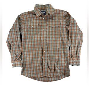 Wrangler Pearl Snap Plaid Shirt Youth Large Orange Vintage Western Long Sleeve